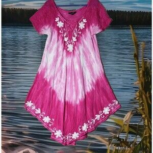 Riviera Sun Pink Tie Dye Midi Dress Size L Beachy Boho Fairy Vacation Loungewear